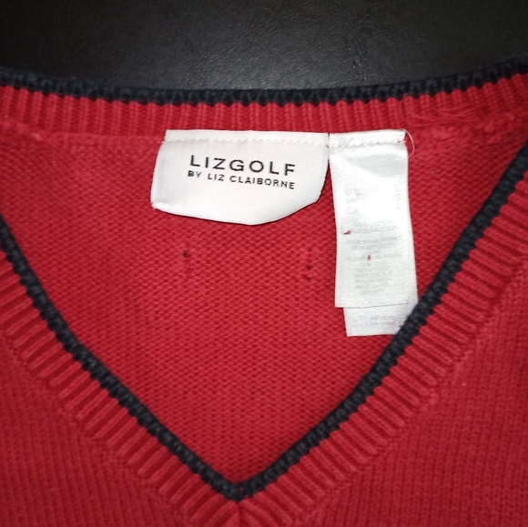 Lizgolf red sweater with golf designs on the front - Picture 3 of 4
